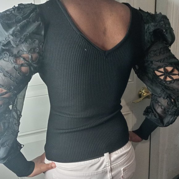 Black Top With Puff Sleeves New w/o tag - Picture 2 of 4